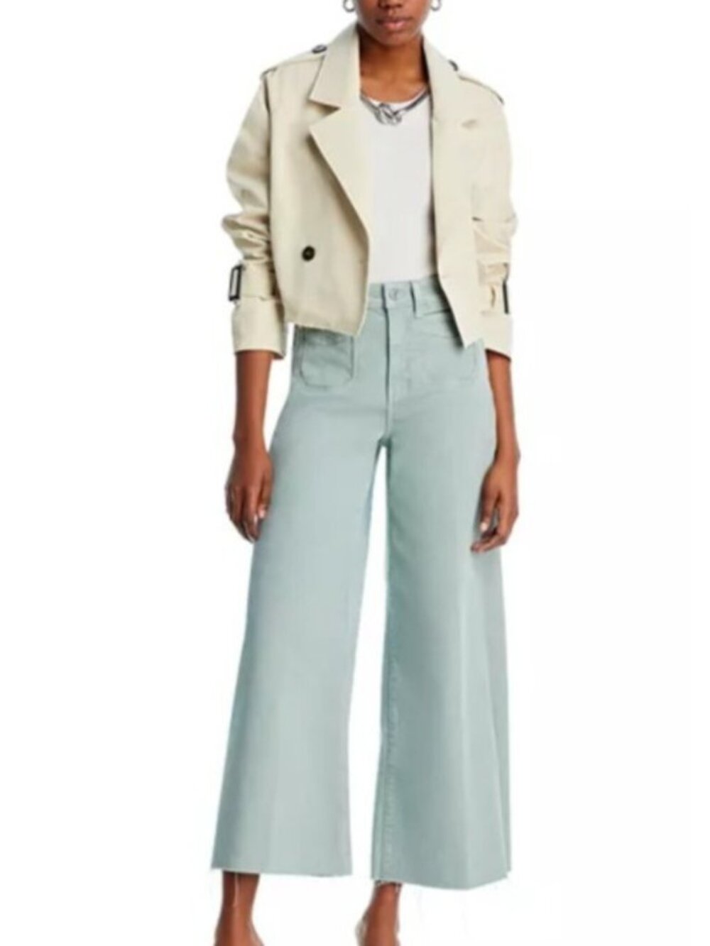 PAIGE Harper Wide Leg Jeans 29 High Rise Ankle Green Cropped Denim Women